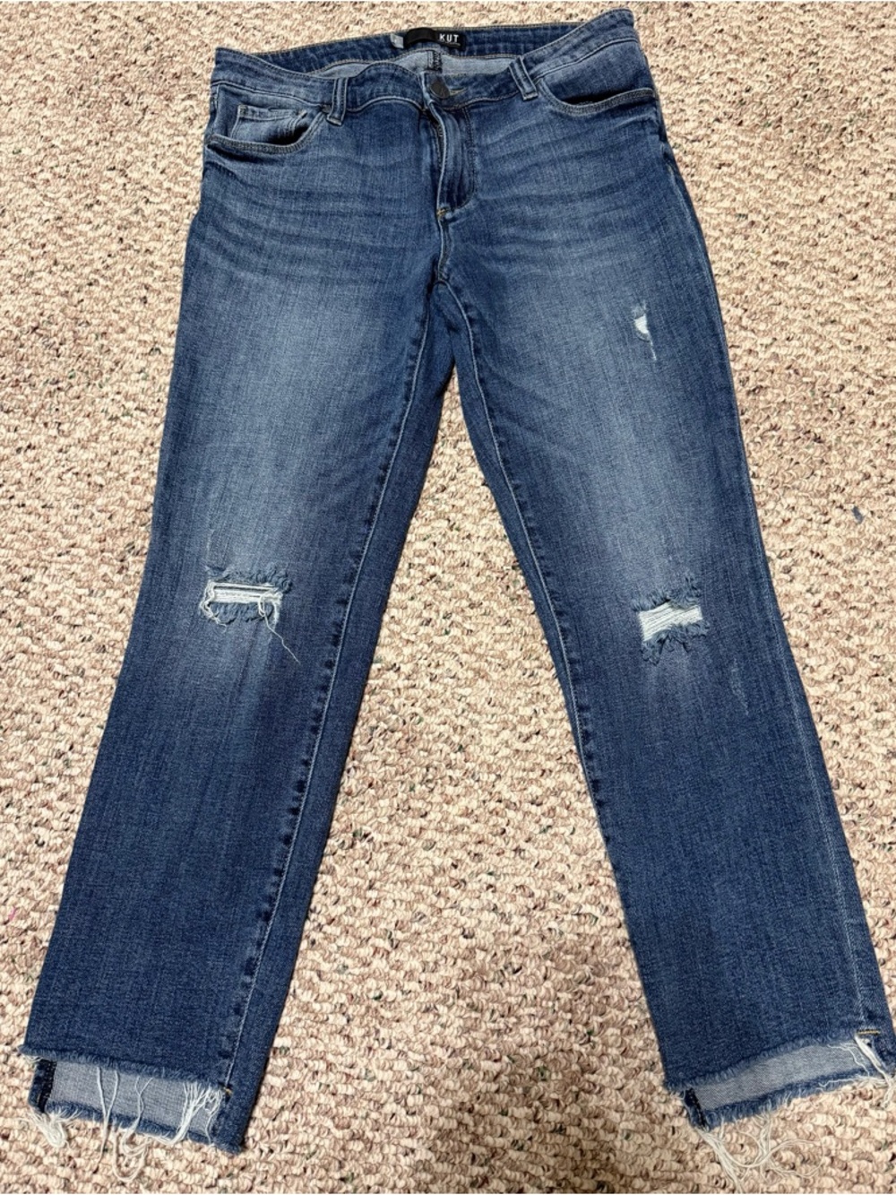 Kut from the Kloth Distressed Medium Blue Ankle Crop Jeans
